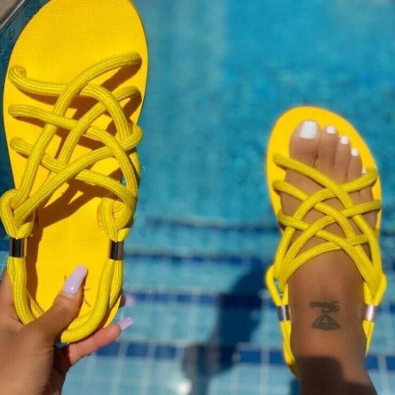 Large size women's sandals summer new woven women's shoes hemp rope set feet flat sandals women