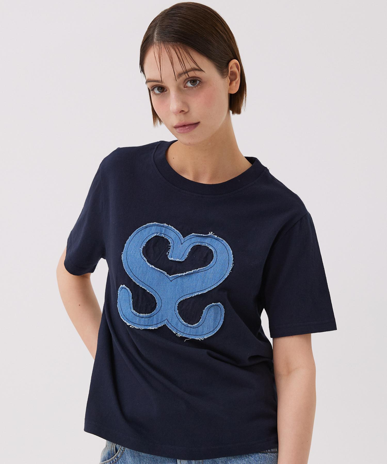 Awesome Studio New Symbol Denim Patch Short Sleeve T-Shirt Navy Navy/Free