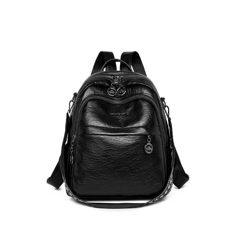 Fashionable and Casual Soft Leather Bag Light Lady Travel Backpack College Student Schoolbag Backpack