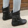 Large size pleated stacking boots flat bottom thermal short tube Korean boots short boots women