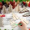 Christmas Tree Craft 3D Unfinished Ornaments DIY Wood Tree Cutout With Colored Markers Set For Kids Adults Winter Holiday