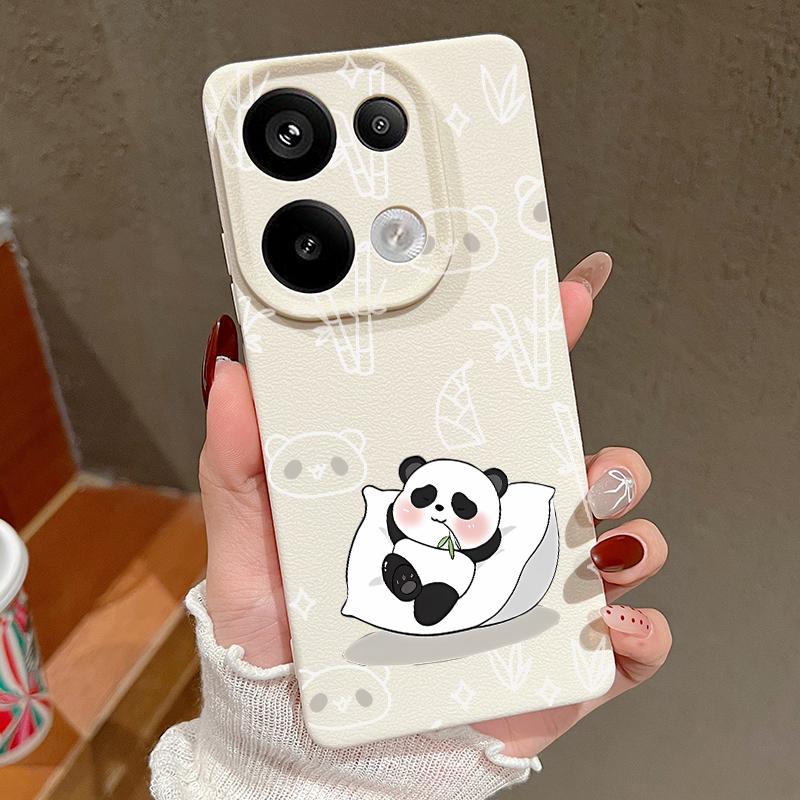 Pandas Pattern Silicone Soft Case for Xiaomi 13t Poco X6 M6 Pro Redmi Note 14 13 12 11 10 Pro Shockproof Leather Texture Plain Color Slim Cover