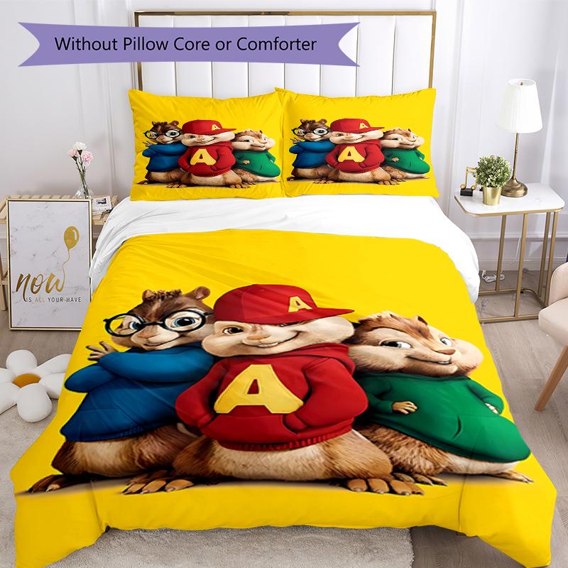 3-teiliges Alvin und die Chipmunks Bettwäsche-Set Bettbezug Verschluss Enthält 1 Bettbezug & 2 Kissenbezüge, Weich und Bequem für Alle Jahreszeiten.
