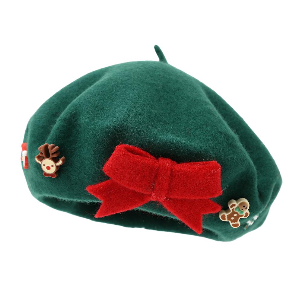Fashion Christmas Beret Hat Red Green Sweet Christmas Beret Hat Wool Felt Dress Up Xmas Painter Hat New Year Gifts