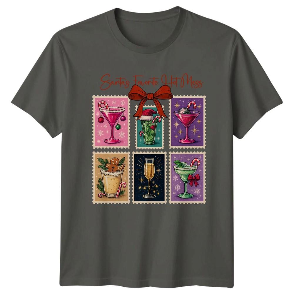 Santas Favorite Hot Mess Christmas Cocktails Holidays Unisexs Unisexs Graphic Tee S