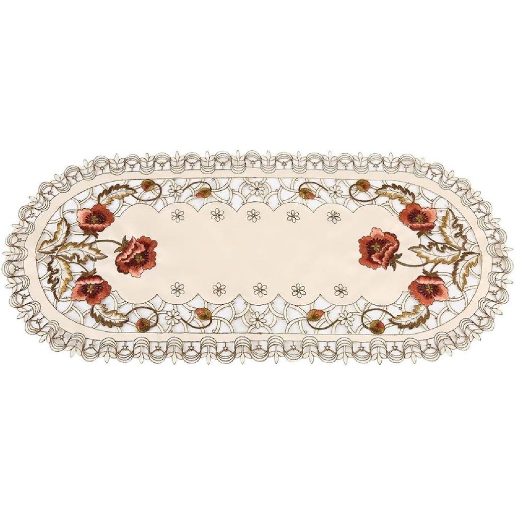 Rural Style Hollow Embroidered Tablecloth, Vintage and Luxurious Red Floral Flower Table Decor, Anti-Wrinkle Wear and Heat Resistant Table Runner