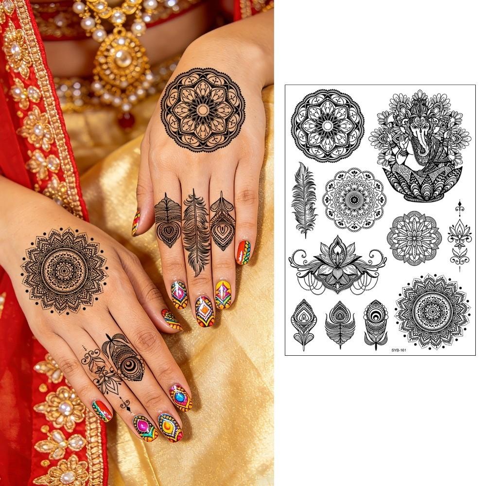 Adesivos de Transferência de Água Tatuagem Temporária de Henna Índia Mehndi Flor Arte Corporal Adesivo Mulher/Senhora/Menina