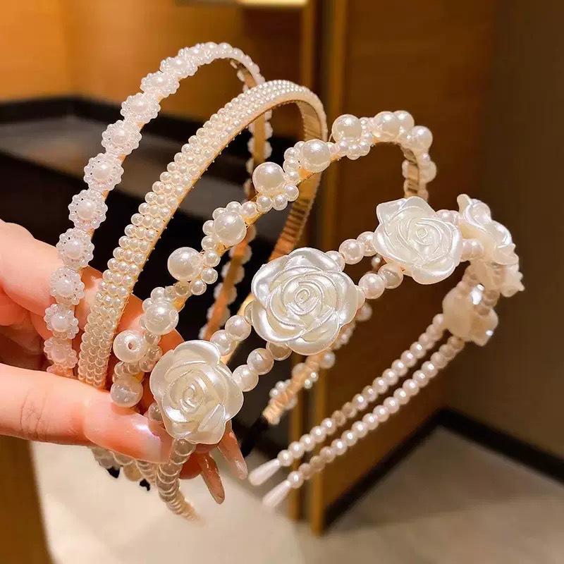 Ensemble de Serre-têtes Cinq Pièces en Perles d'Imitation - Élégant, Polyvalent Style Féerique pour Femmes