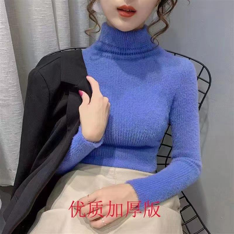 Women's Base Knitted Sweater for Autumn and Winter Solid Color High Neck Inner Long Sleeved Sweater for Women