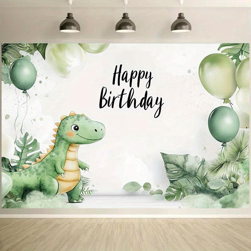 One dinosaur-themed background cloth decorated with green balloons and leaves - cute cartoon dinosaur pattern 100x150cm