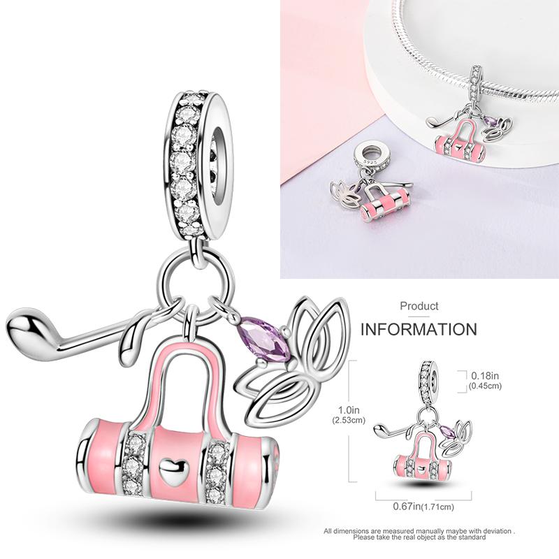 New Copper Charms Beads Pink Series Perfume Cake Princess Skirt Pendant Fit Original Bracelet Diy Jewelry Gifts