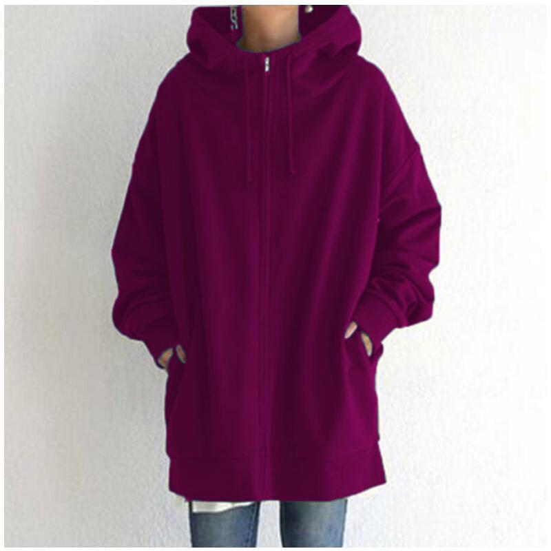 Autumn and Winter New Personality Street Zipper Hooded Long Plus Velvet Sweater