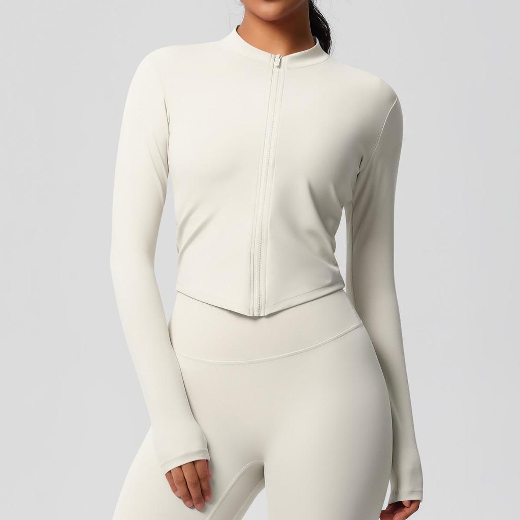 Quick-Dry Nude-Feel Zip-Up Fitness Jacket – Women's Long Sleeve Yoga & Running Top