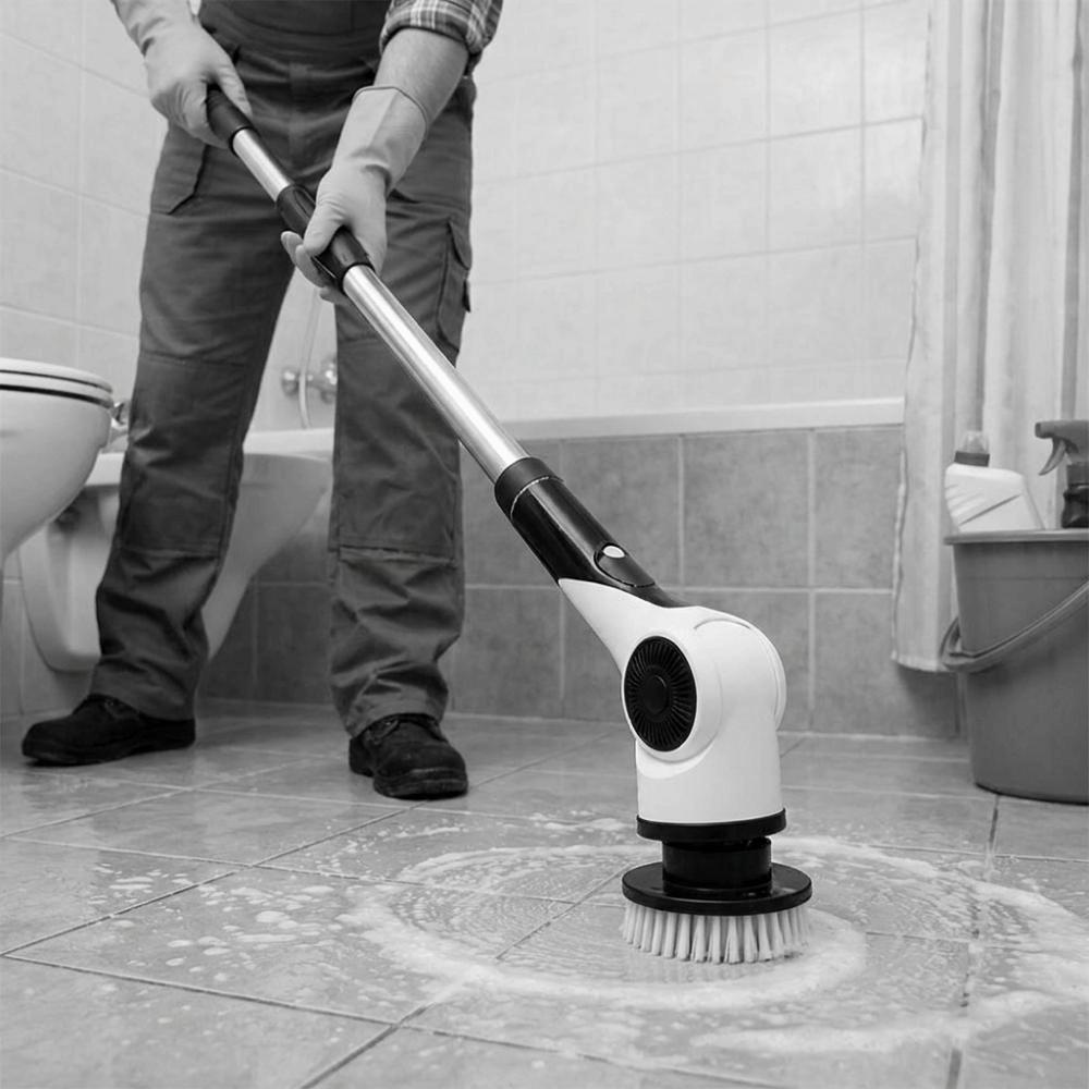 Handheld Telescopic Wireless Cleaning Brush Replaceable Head Window Cleaner  Bathroom