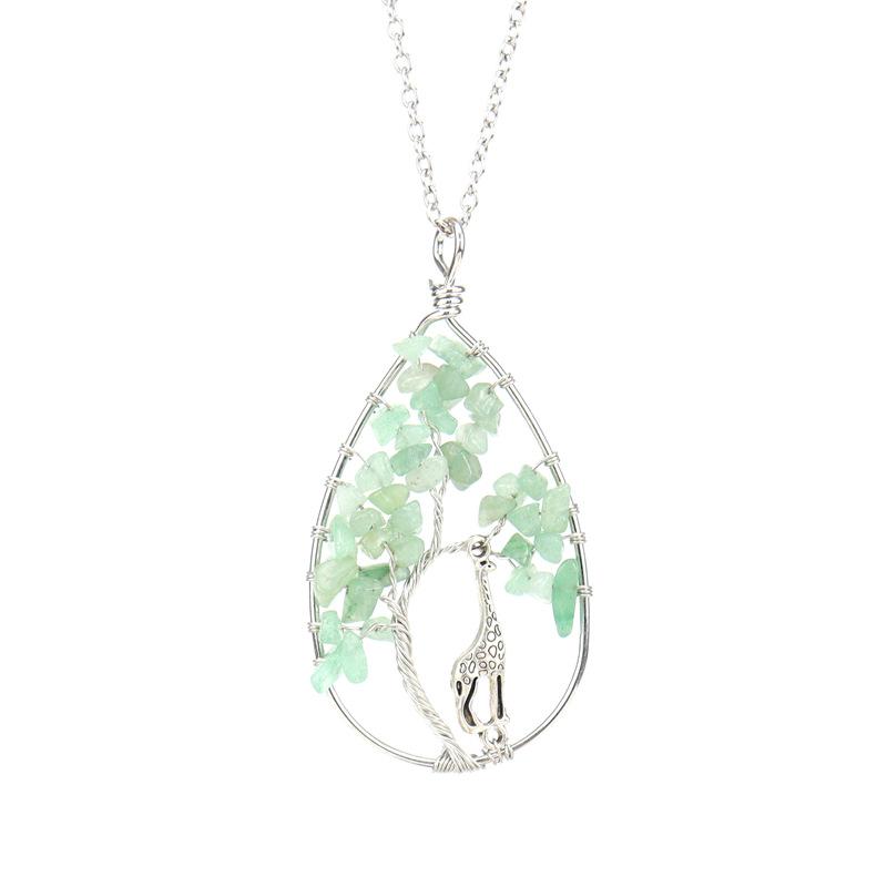 Handmade Copper Wire Wound Natural Gravel Crystal Giraffe Life Tree Fortune Tree Necklace N53