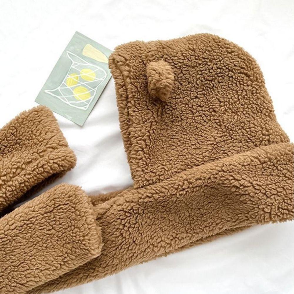 Earmuffs Plush Scarf Hat Gloves Thickened Fleece Scarves Hat Novelty Bear Ear Plush Beanie Girl