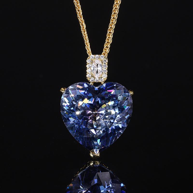 Jewelry Bird'S Nest Cut White Plated Blue Heart Temperament Gold Pendant Necklace Main Stone 20 * 20