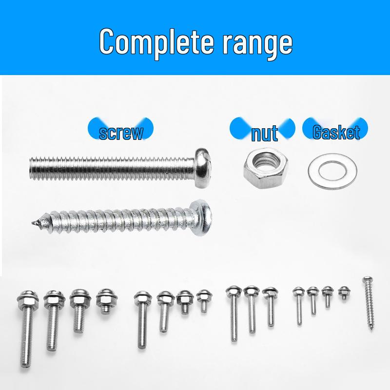 Kreuzschlitzschrauben- und Mutternsatz mit Unterlegscheiben, M3 M4 M5