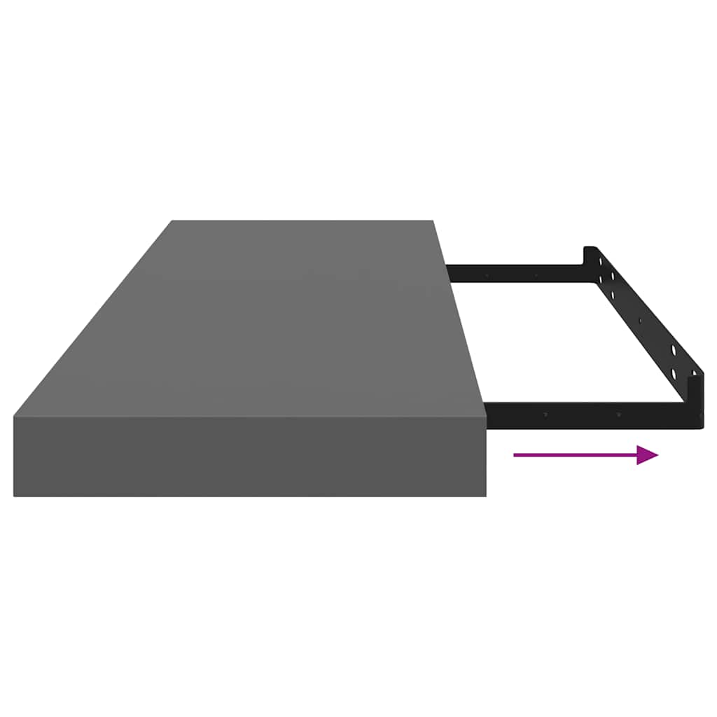 Floating Shelf High Gloss Gray 80 X 23.5 X 3.8 Cm MDF