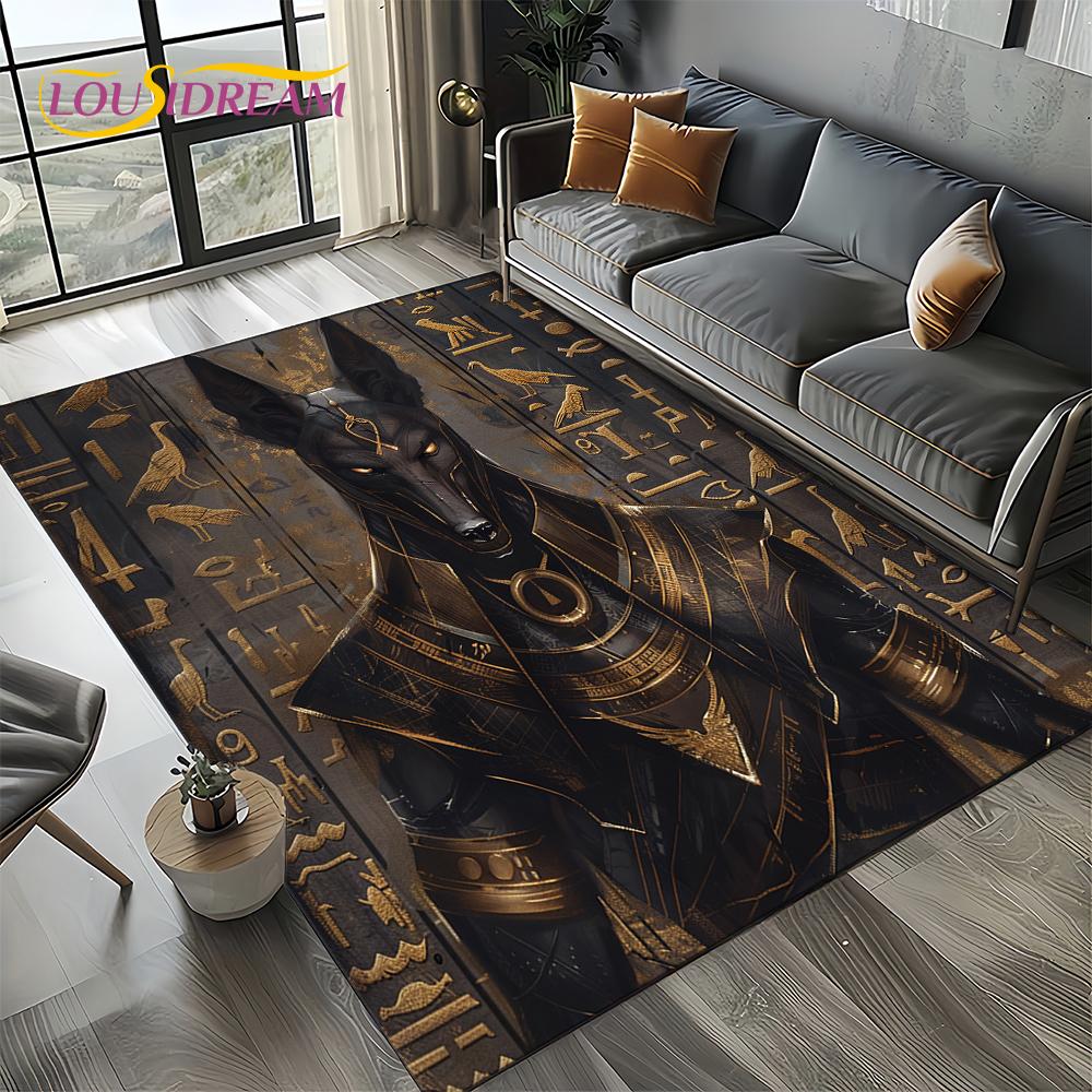 Ancient Egypt Death Anubis Pharaoh Horus Mythology Carpet Rug for Living Room Bedroom Home Sofa,Area Rug Non-slip Floor Mat