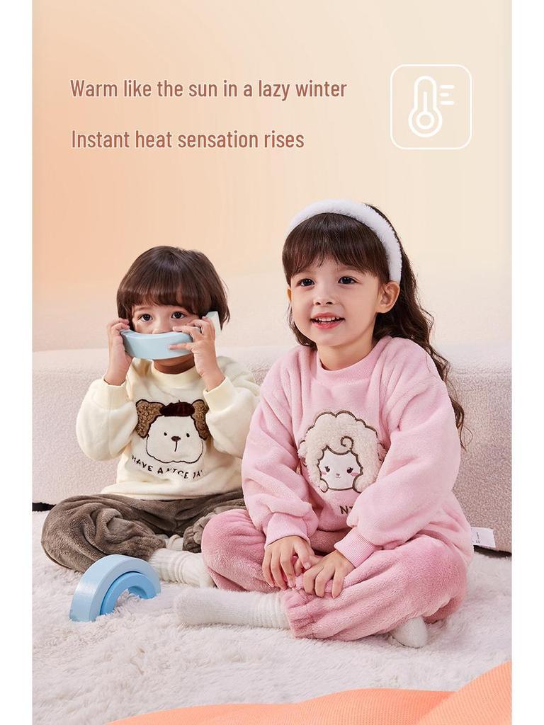 Double-Sided Fleece Autumn/Winter Pajama Set for Girls & Boys - Warm Home Wear for Older Kids