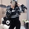 Polo Collar Sweater Pullover  Female 2023 New Long Sleeve High-end Zipper Knit Sweater Fringe Stripe Sweater Pullover Female Top
