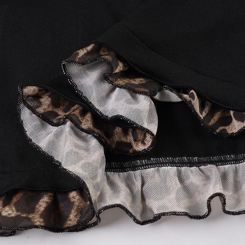 European & American Sexy Leopard Print Color Block A-Line Lace Tie-Up Camisole