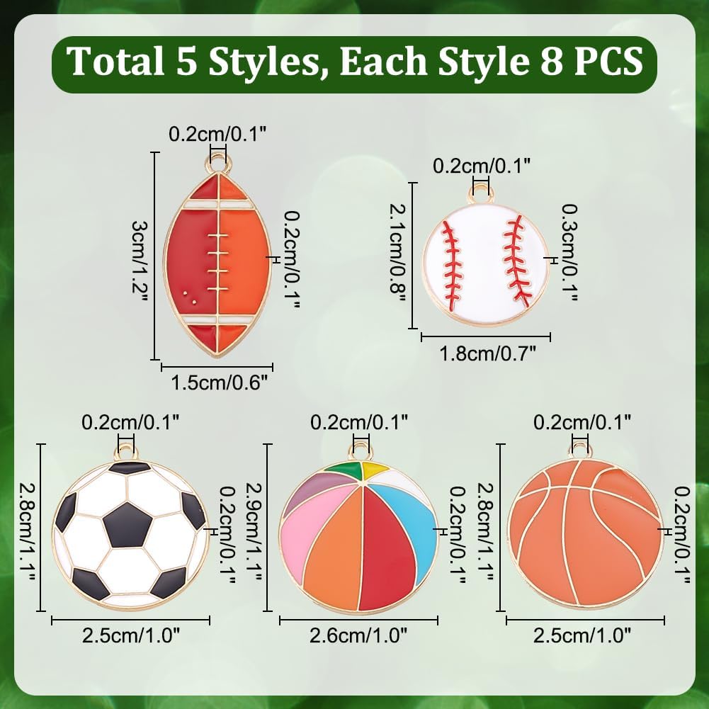 PH PandaHall Ball Charms - 40pcs 5 Styles, Metal Pendants for DIY Earrings Necklace Bracelet Crafts Jewelry Keychain Making