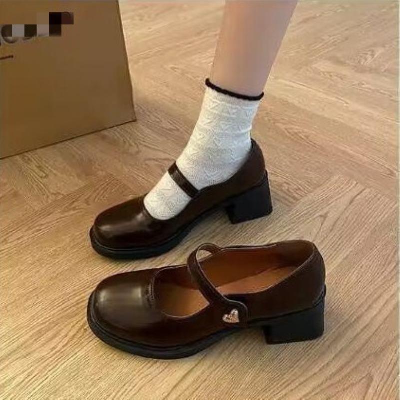 Black retro Mary Jane shoes women's new autumn thick heel versatile small leather shoes single shoes women