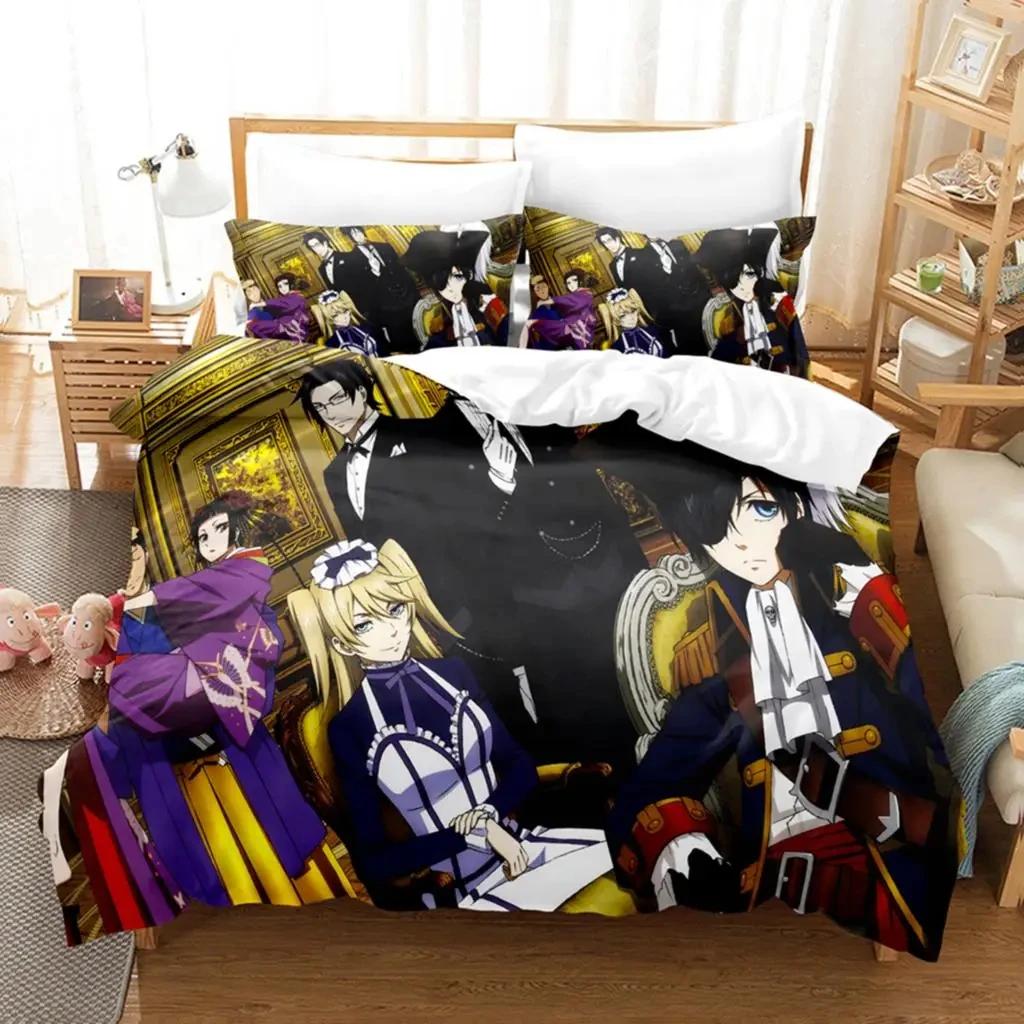 Anime Black Butler Sebastian Ciel Bedding Set,Duvet Cover Bed Set Quilt Cover Pillowcase,King Queen Twin Size Boys Girls Adults