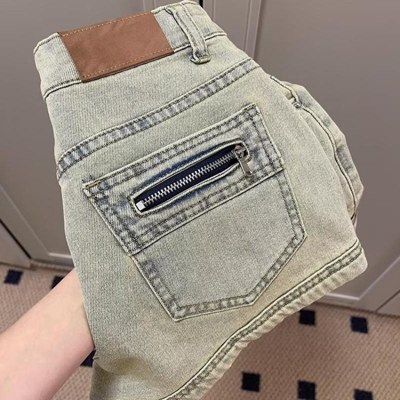 

Женские летние джинсовые шорты с высокой посадкой - Выбеленные и рваные, Прямые, стройнящие, Поднимающие бедра, Модный дизайн L: Height 155-165CM (54.5kg-60kg)