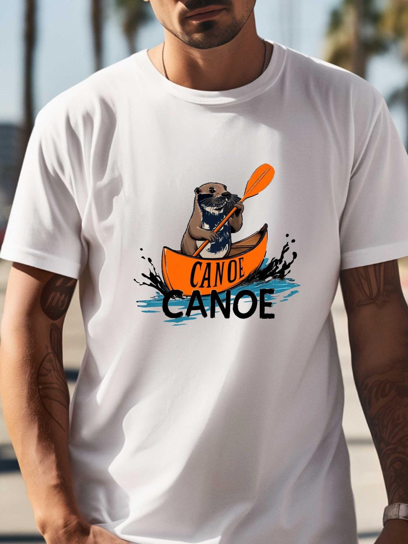 608 Cotton Blend T-shirt - Summer Casual & Sports Wear with Playful Otter Canoe Graphic Print XL