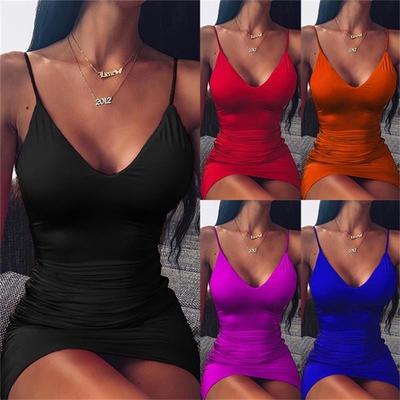 Vestido Europeu de Alças com Decote em V: Sexy, Justo, Curto Roupa de Balada