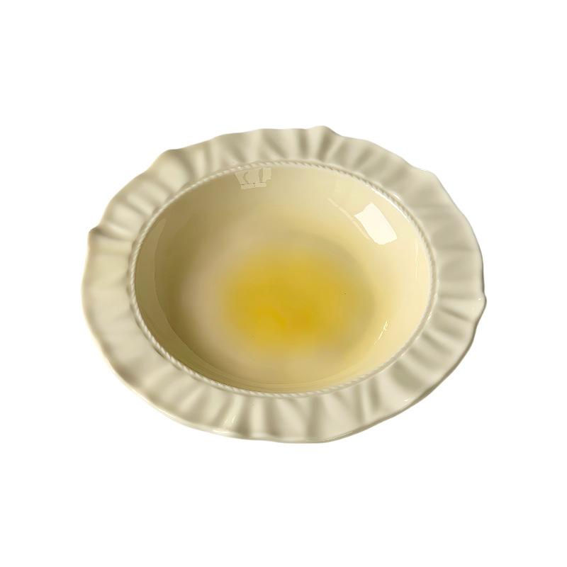 Advanced French Irregular Embossed Lace Plates Fruit Plate Pasta Plate Retro Solid Color Skirt Plate Cream Plates Dessert Plates