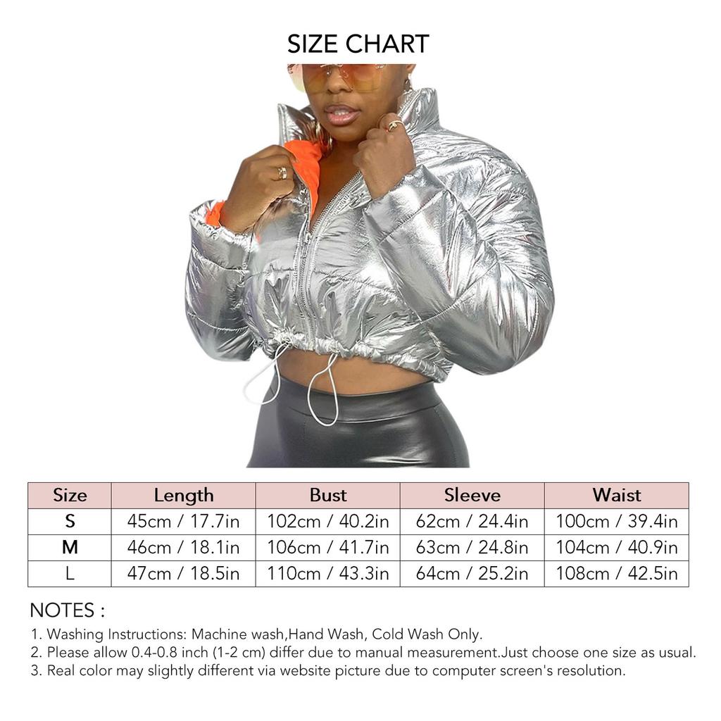 Women Padded Winter Coat Full Zip Loose Warm Thickened Drawstring Shiny Lightweight Puffy Jacket