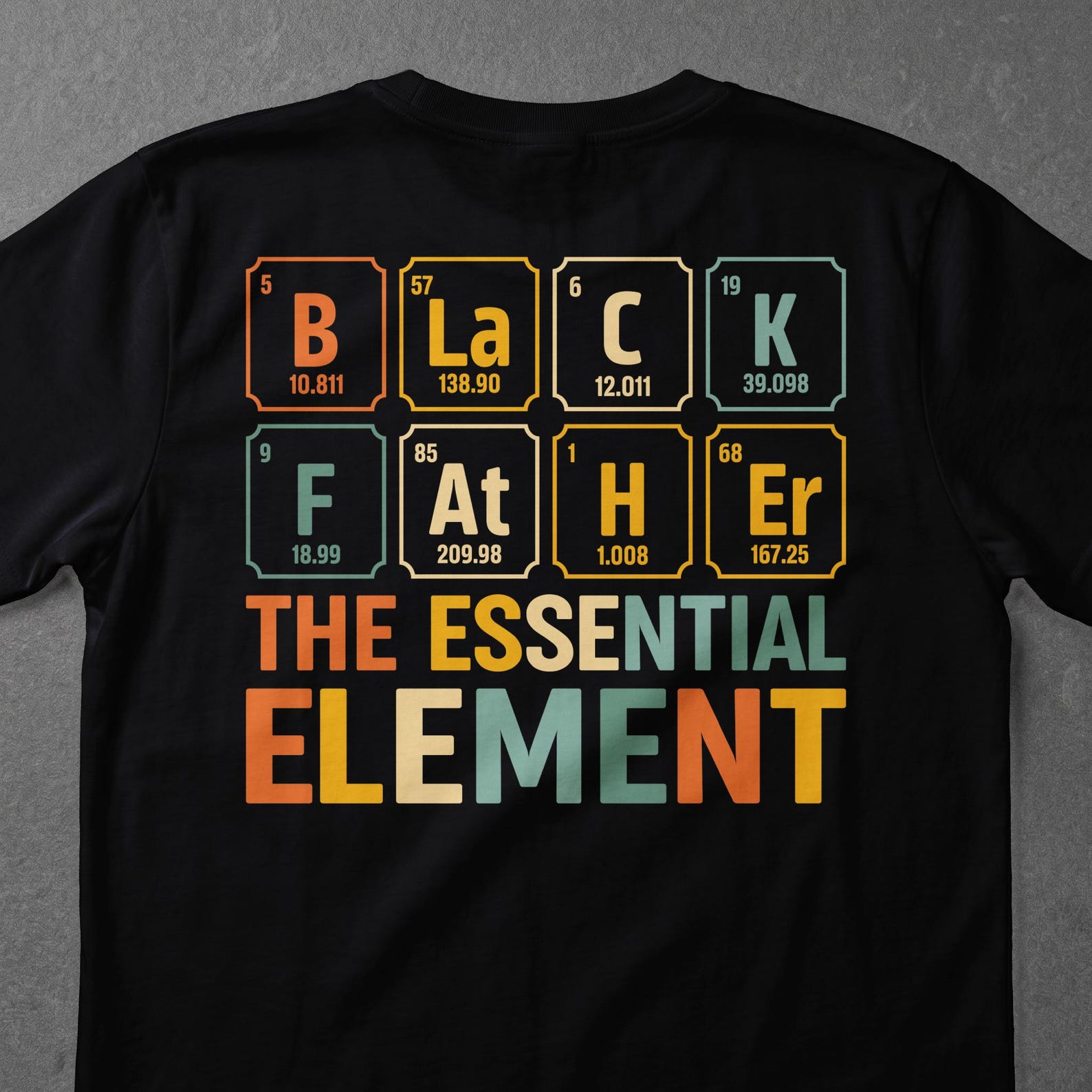 Black Father T-Shirt | Essential Element Science Dad Tee | Periodic Table Gift for Him | African American Father s Day Shirt S