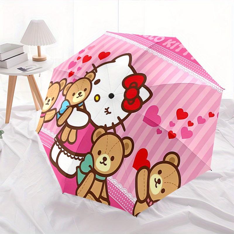 Hello Kitty,Teddy Bears Automatic Folding Umbrella-Simple 8-Rib Design, Bright Cartoon Pattern, Durable Iron Frame, Suitable For Travel, Out