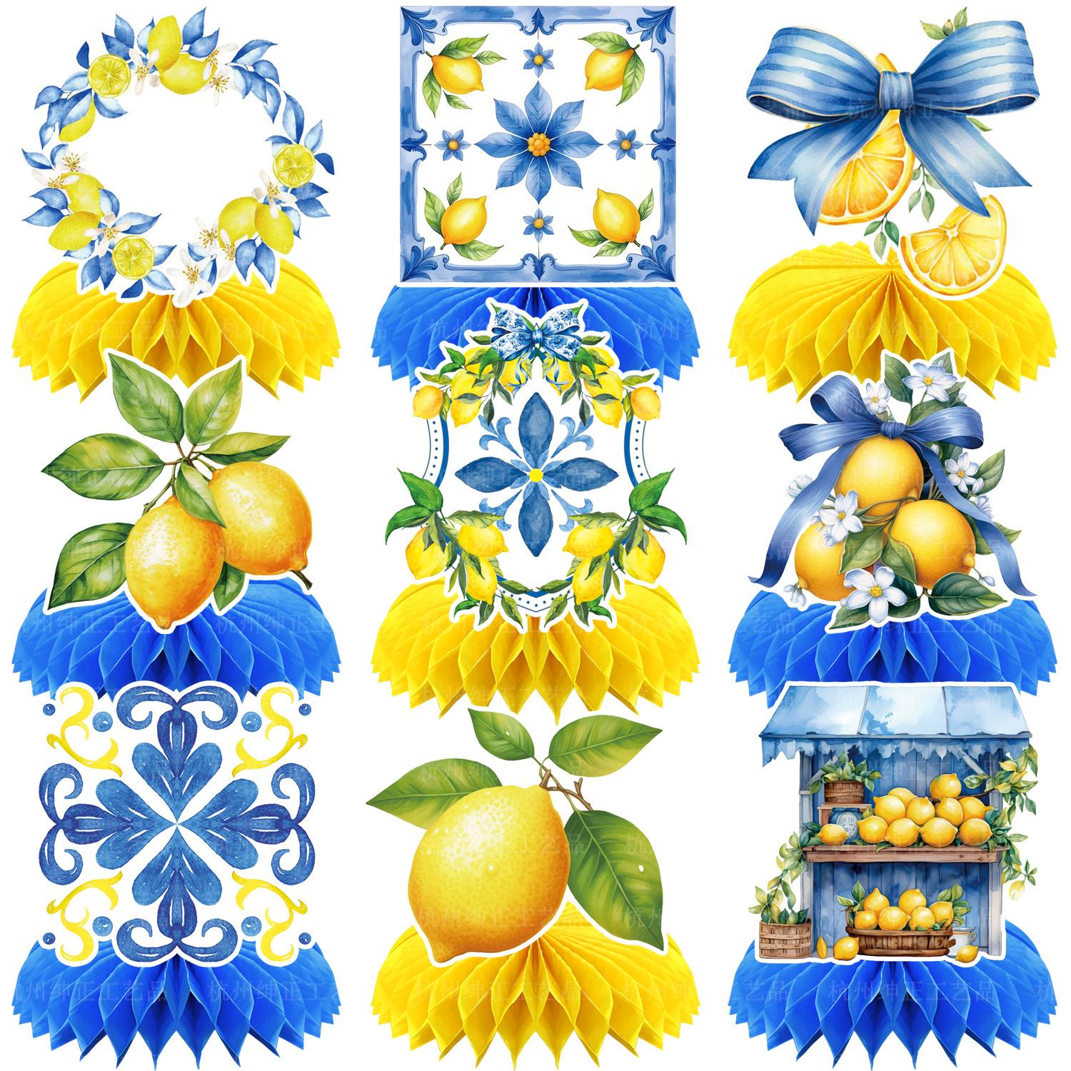 

9Pcs/Set Porcelain Lemon Theme Desktop Honeycomb Ornament Photo Props for Kids Summer Birthday Baby Shower Wedding Party Decor
