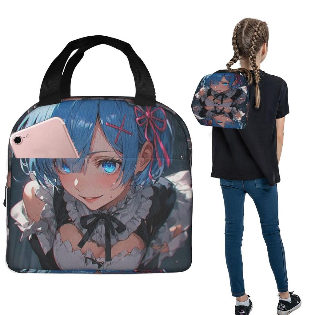 Sexy Cute Rem Anime Insulated Lunch Bag for Women Kids Portable Food Boxes Thermal Lunch Box Tote