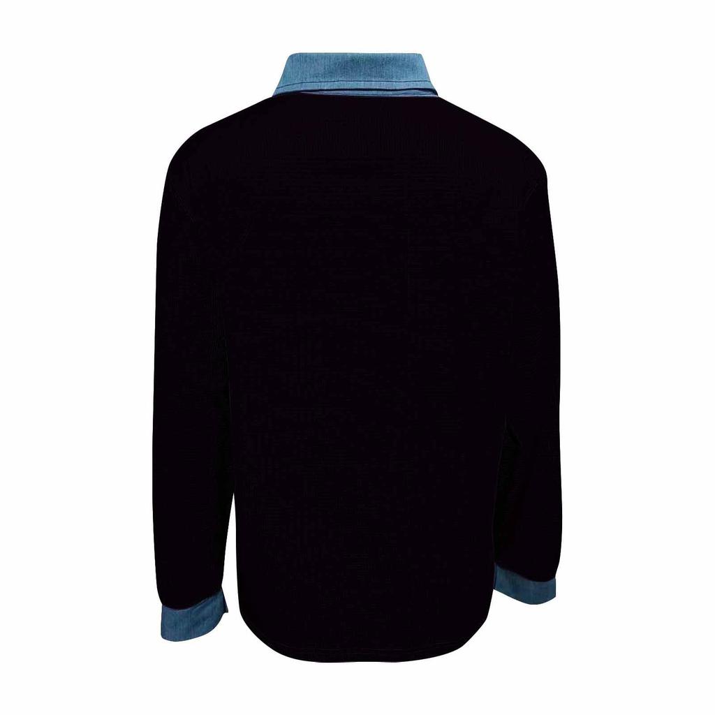 Womens Fashion Lapel Long Sleeved Denim Patchwork Button Up Shirt Loose Top