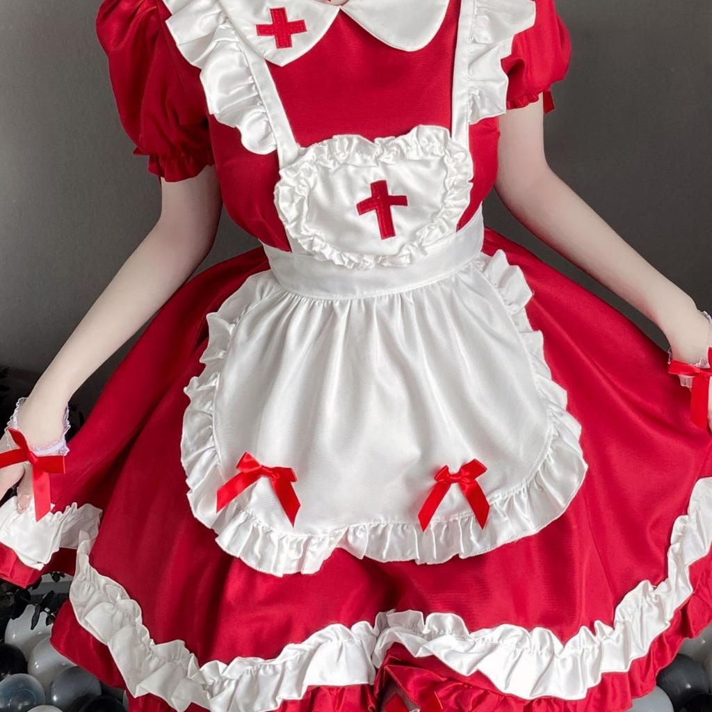 Kostým služky Cosplay Ženy Klasické Šaty služky s krátkým rukávem Oblečení Japonsko Sexy Lolita Zástěra Uniforma Halloween Oblečení zdravotní sestry