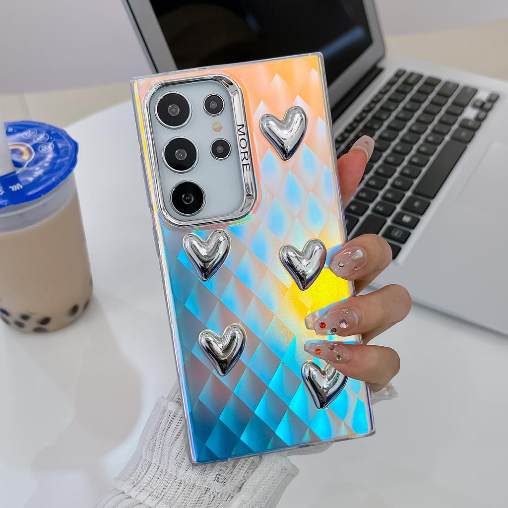 Electroplating Laser Suitable for Samsung S25ultra Mobile Phone Case Three-dimensional DIY Love S24Plus Premium A56