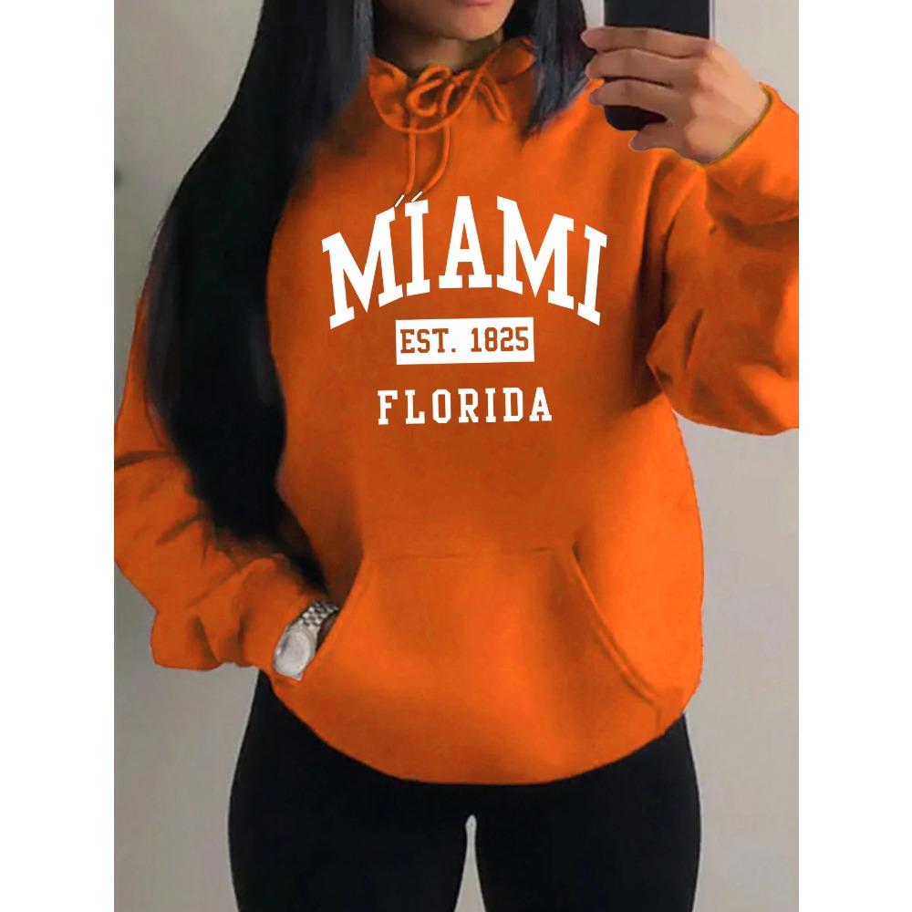 Miami Est 1825 City Art Letter Prints Women Hoodie Pocket Streetwear Harajuku Loose Hoody Fleece Female Clothing