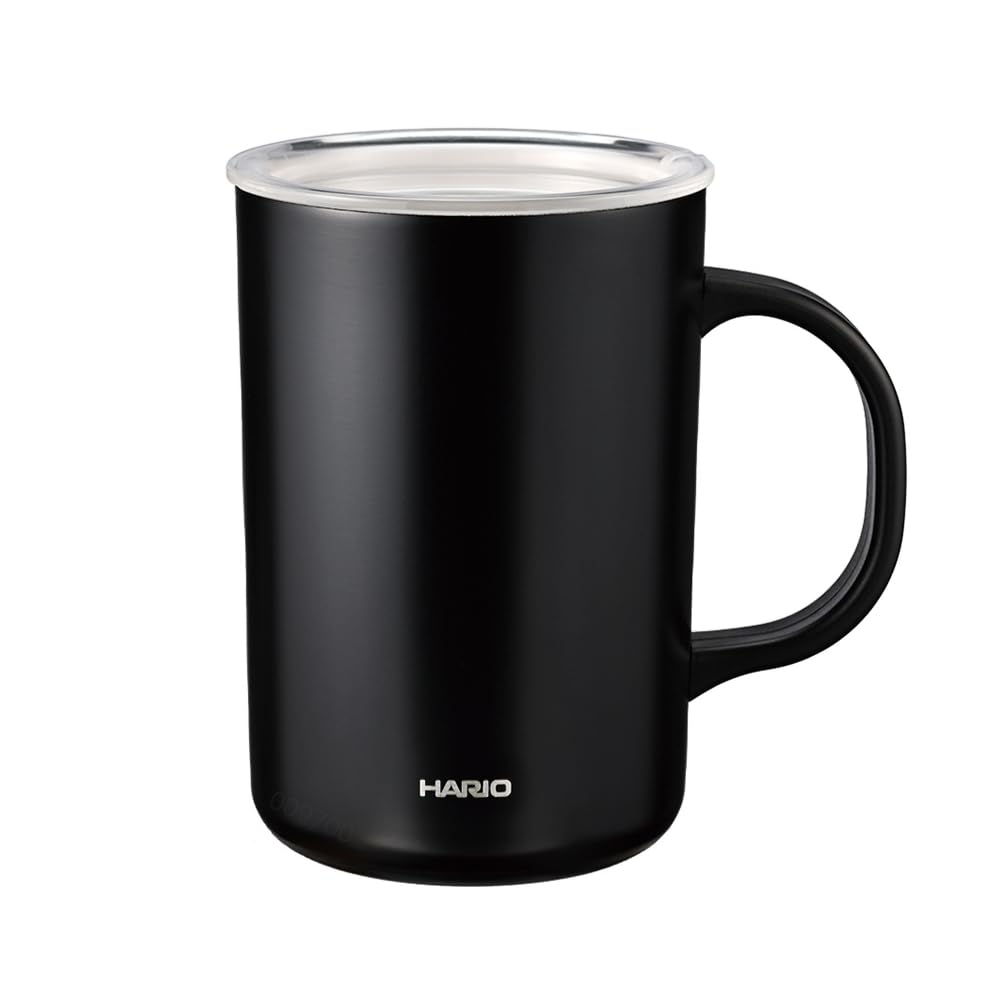 HARIO Ceramic Coated Vacuum Insulated with Double-Layer Mug, Black, 470ml, Lid, CMG-470-B