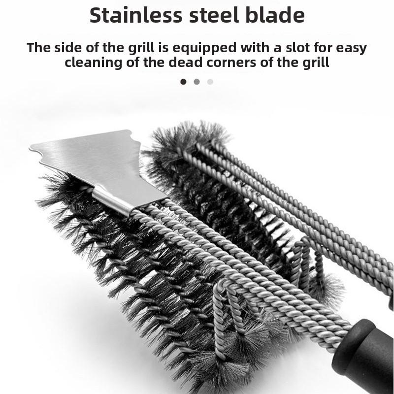 BBQ BBQ Brush Steel Wire Brush 18 Inch Three-layer Cleaning Brush Oven Cleaning Three-head Brush BBQ Tool Brush