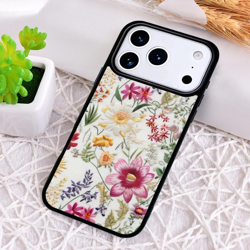 

Embroidery Flowers Phone Case for iPhone 17 Air 16 15 11 12 14 13 Pro Max Shockproof Cover iPhone 16 Pro