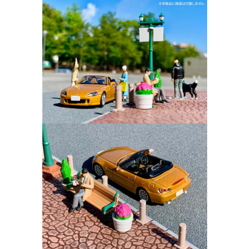 TOMYTEC DioColle 64 #CarSnap 22a Urban Street Corner 2 ABS Resin/PVC Figure and Accessories (Painted, Partially Assembled) + Die-Cast Miniature Car Se