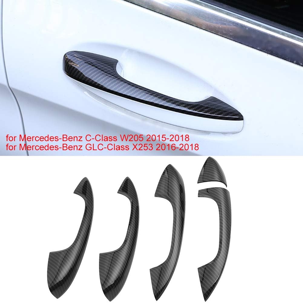 for Carbon Fiber 4pcs Car Door Handle Cover Trim,ABS Carbon Fiber Cover Trim for C-Class W205 GLC X253 2015-2018