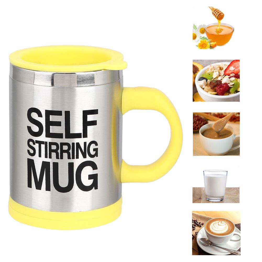 400ml Stainless Steel Electric Automatic Mixing Coffee Cup Self Stirring MugYellow 400ml