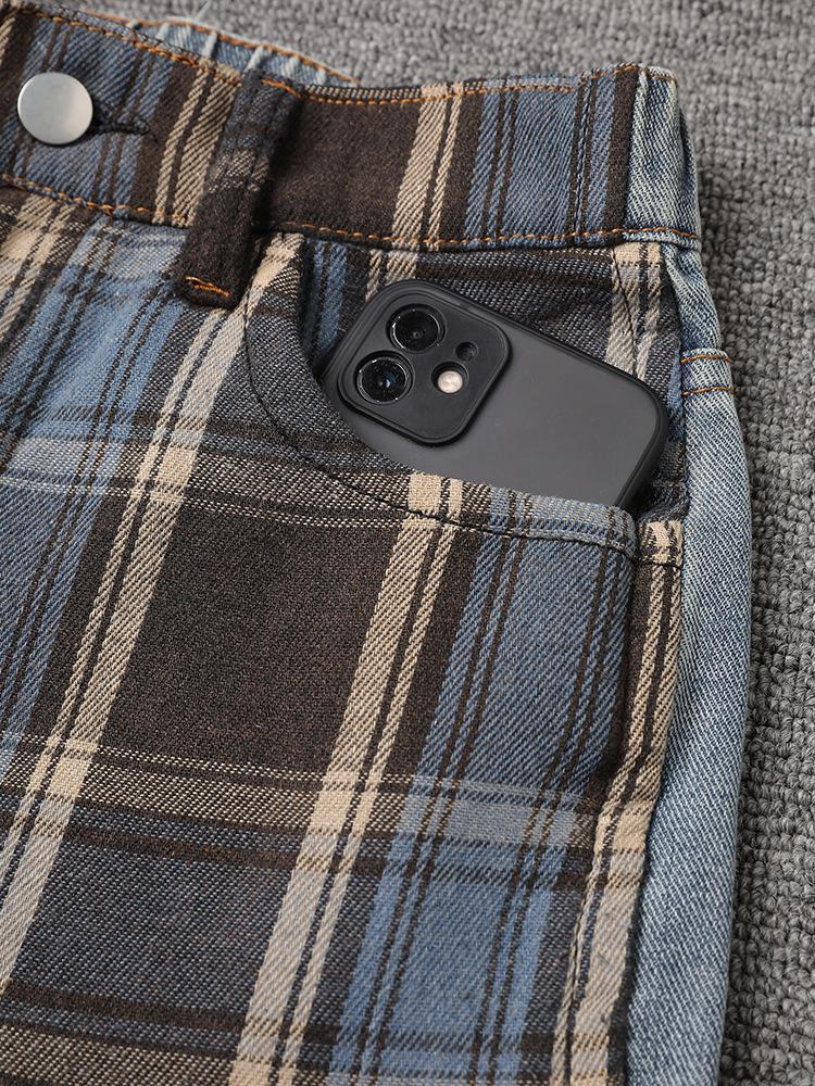 Jeans Patchwork a Quadri Multistile Design Americano con Cintura Rimovibile - Collezione Autunno/Inverno